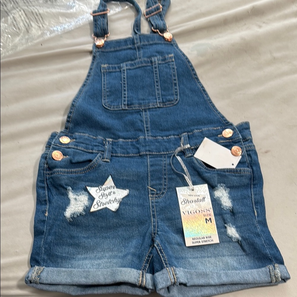 Vigoss Blue Denim Overalls with Distressed Details